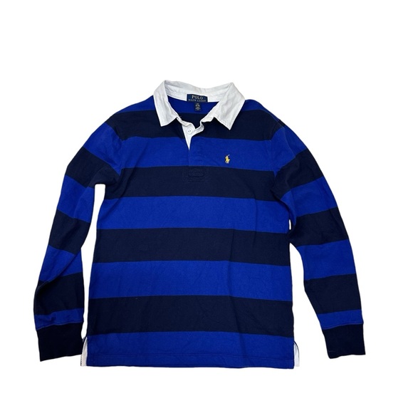Polo Ralph Lauren Boys L/S Rugby Stripe Shirt, Navy/Royal Blue, Size Lg (14-16) - Picture 4 of 5